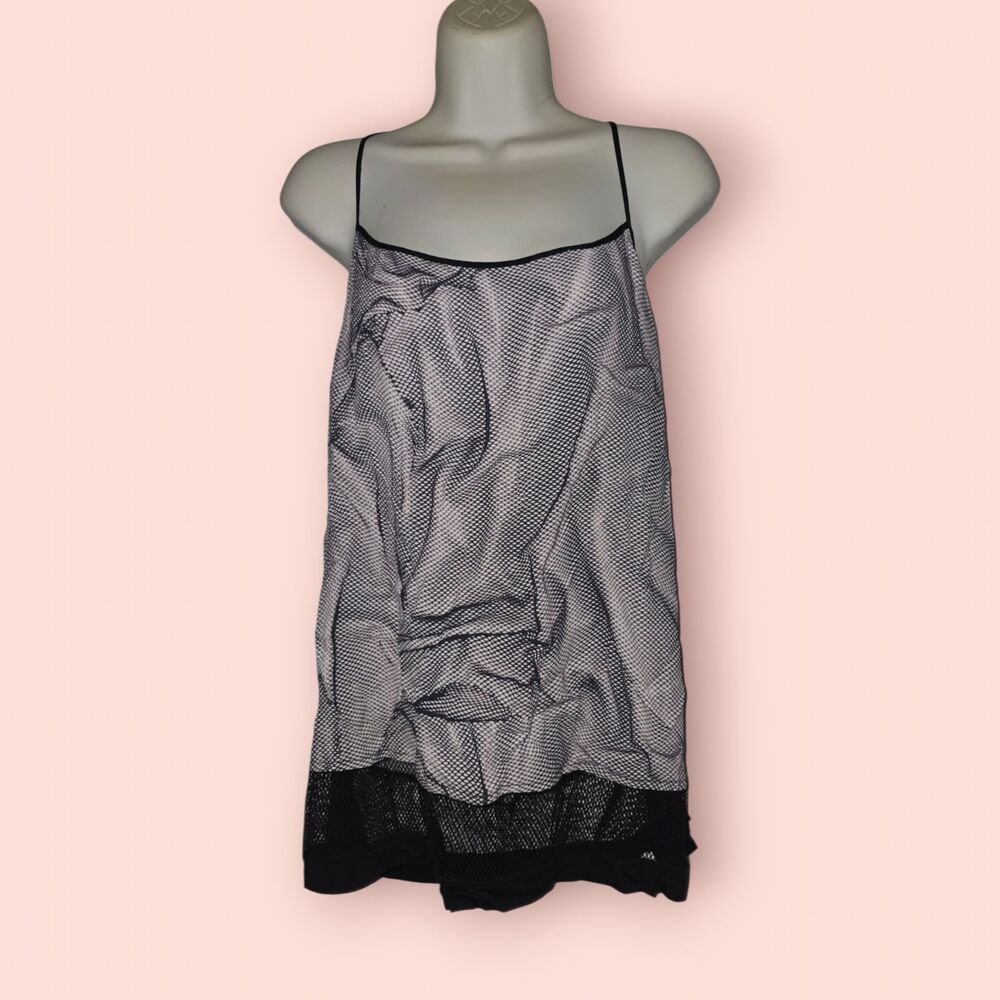 Helmut Lang Archival Gray Mesh Trim Abstract Print Cami Mini Dress Tunic Medium